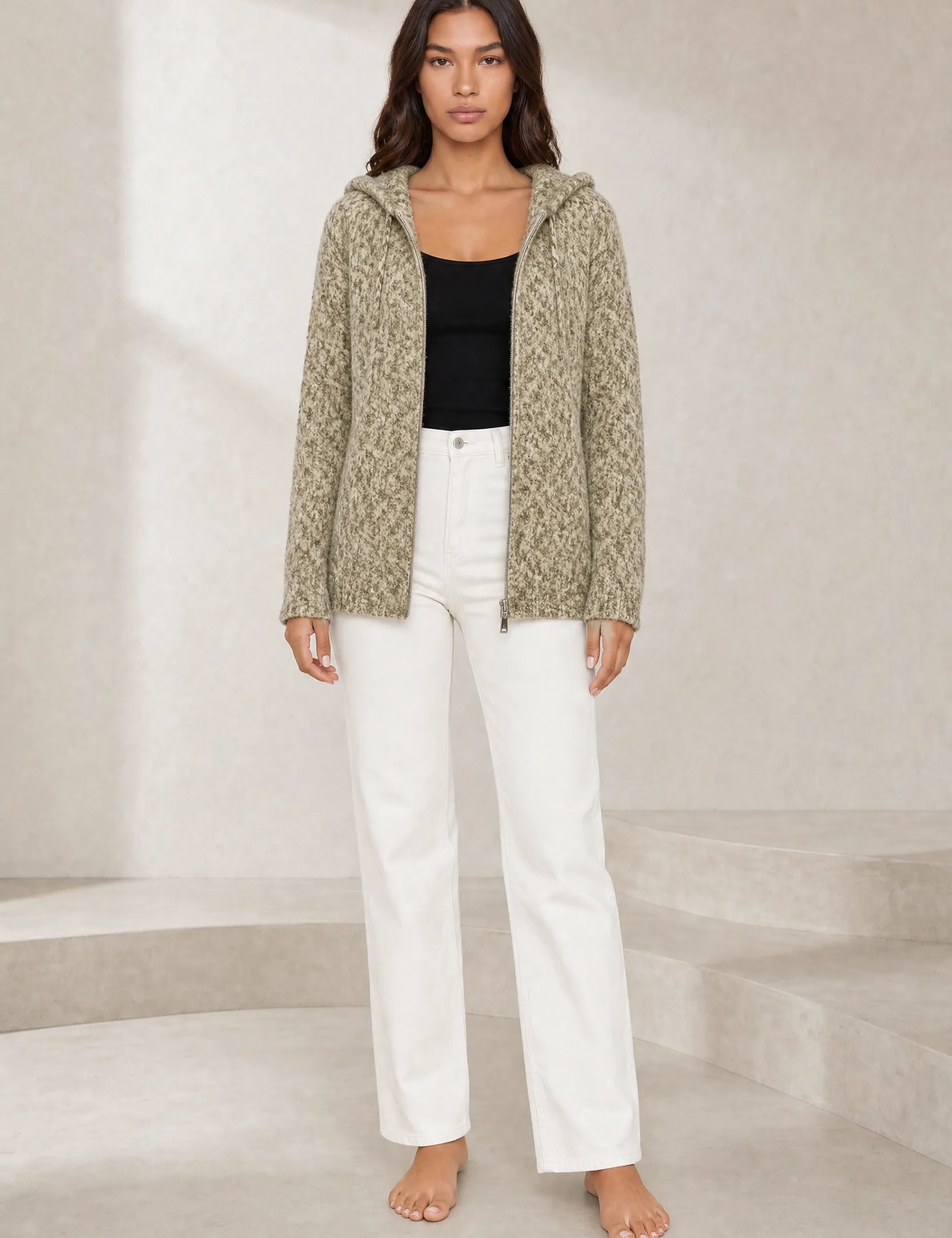 Gilet en maille à capuche zippé | Lounelle Paris