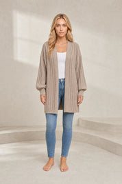 Gilet long beige manches bouffantes | Lounelle Paris