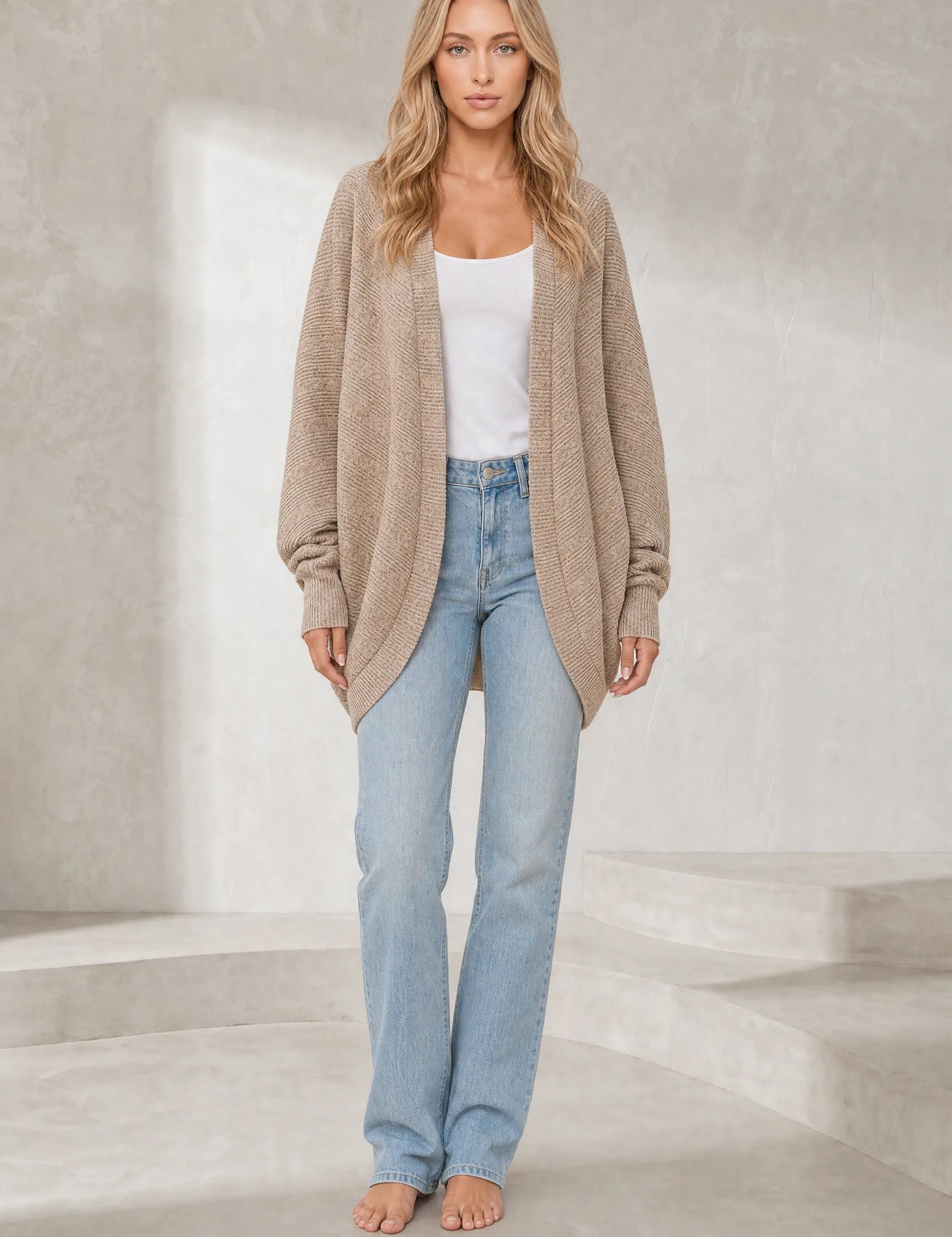 Gilet mi-long en maille côtelée | Lounelle Paris