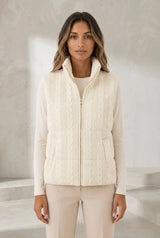 Gilet sans manches blanc cassé col montant