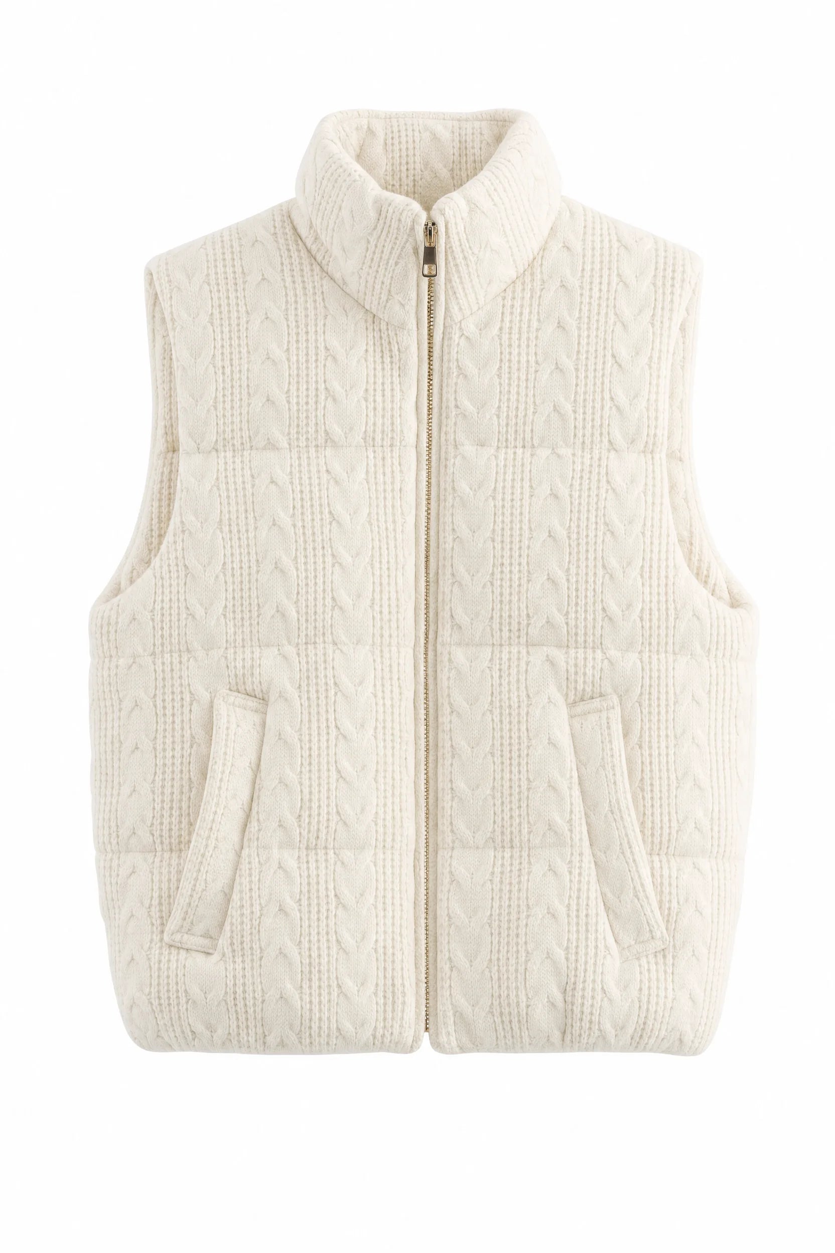 Gilet sans manches blanc cassé col montant | Lounelle Paris