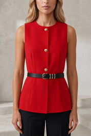 Gilet sans manches col rond ceinturé | Lounelle Paris