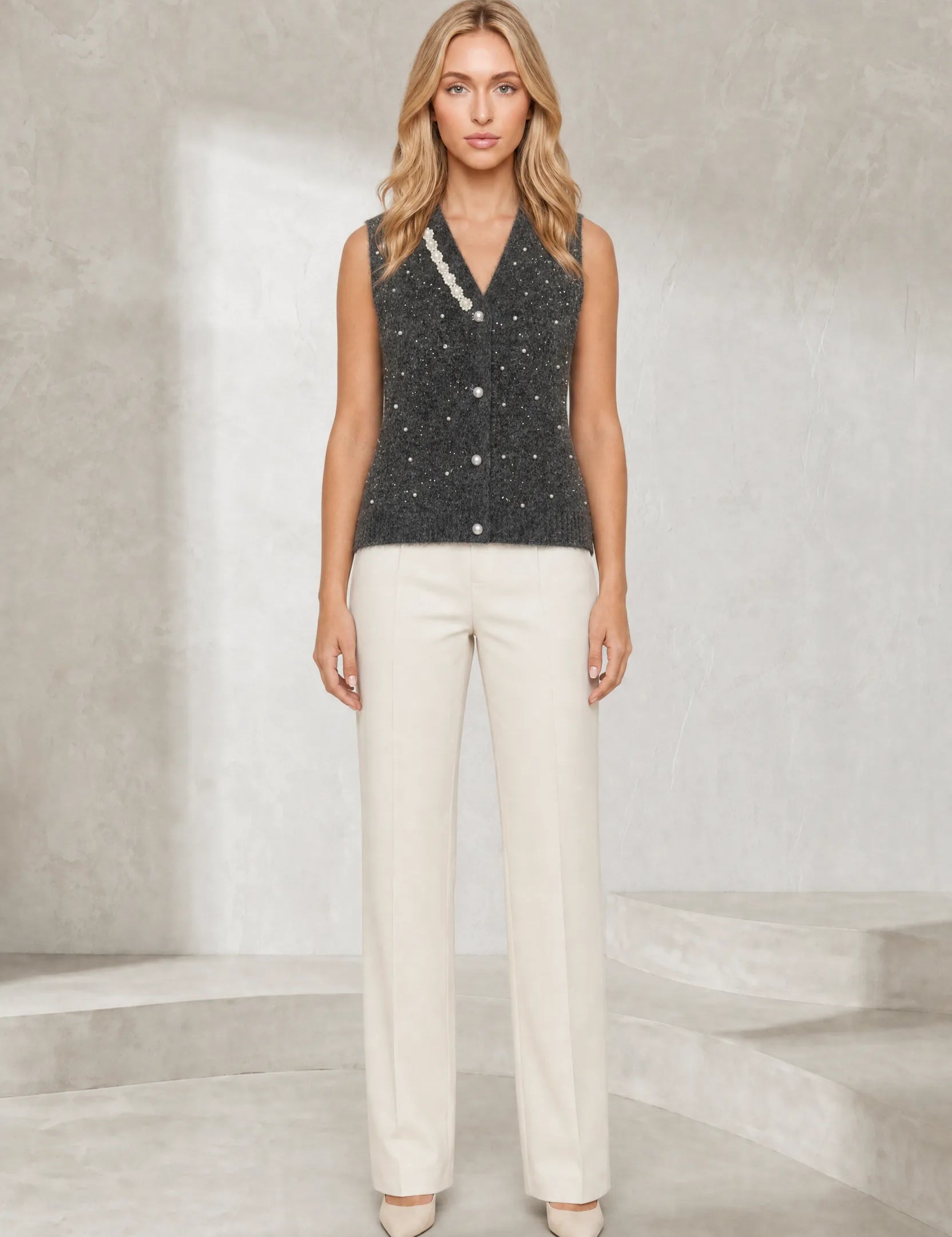 Gilet sans manches col V perlé | Lounelle Paris