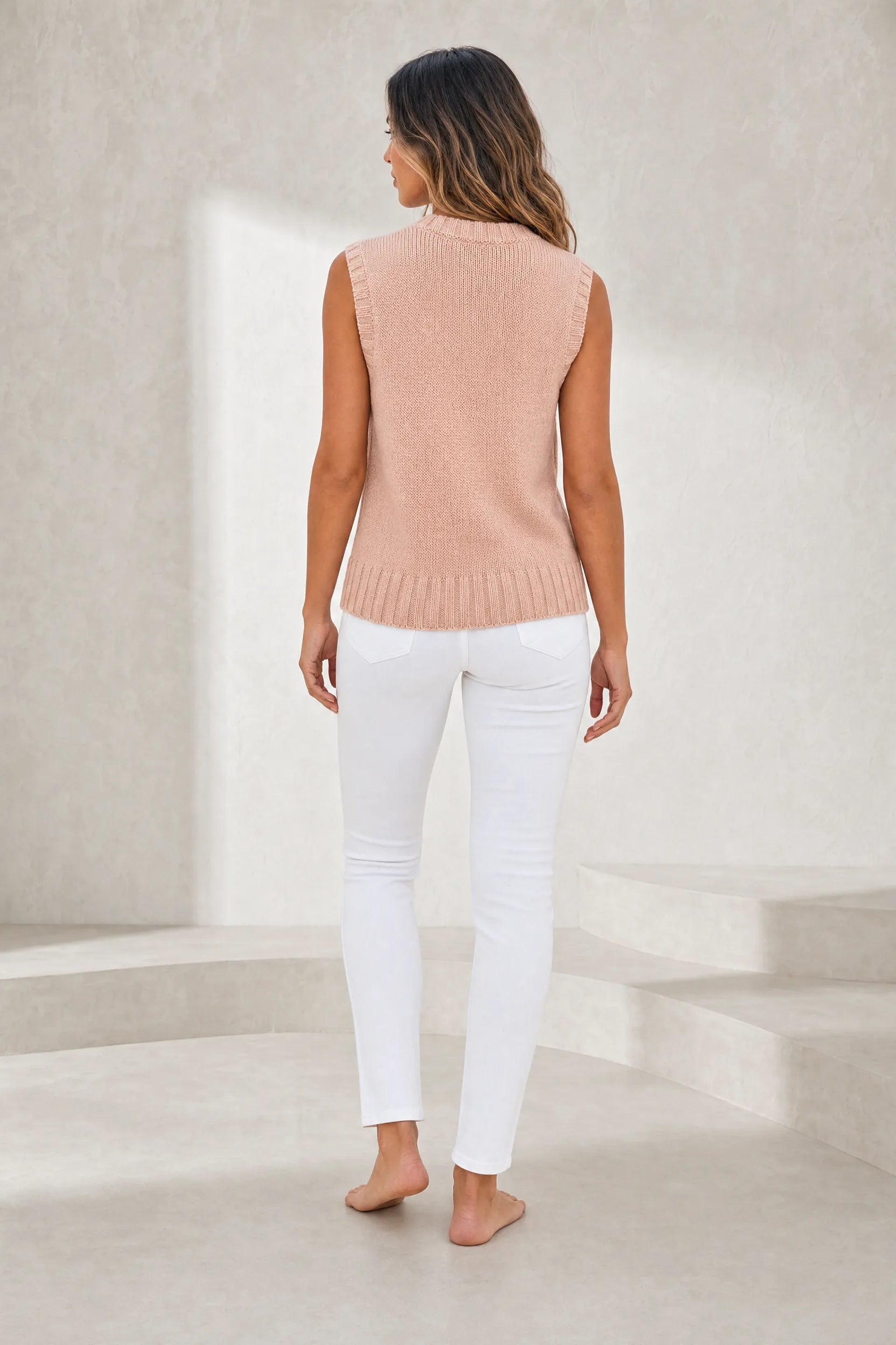Gilet sans manches rose poudré torsadé | Lounelle Paris