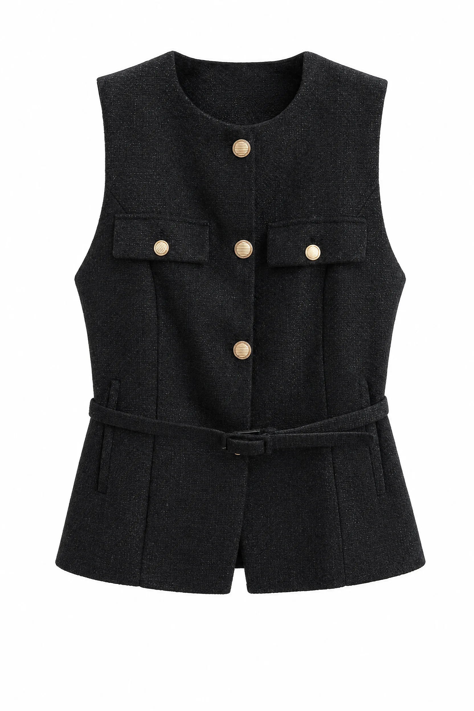Gilet sans manches texturé ceinturé | Lounelle Paris