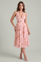 Robe rose fleurie med bar ryg