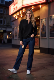 Sweat texturé col en V | Variante Noir - Lifestyle | Lounelle Paris