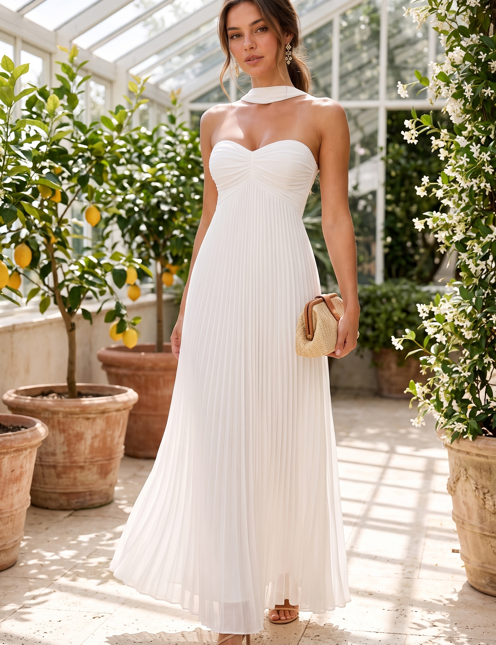 Robe longue plissée dos nu | Photo lifestyle | Lounelle Paris