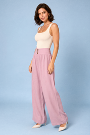 Pantalon large plissé taille haute | Porté sur une autre silhouette | Lounelle Paris