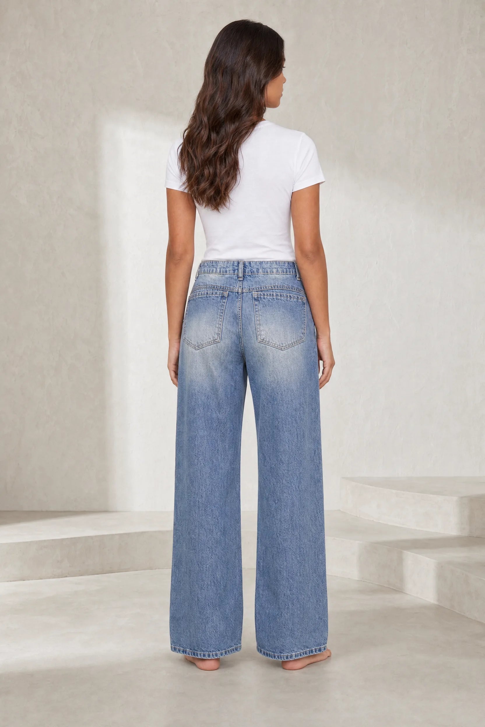Jean bleu coupe ample taille mi-haute | Lounelle Paris