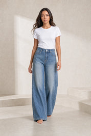 Jean bleu coupe ample taille mi-haute | Lounelle Paris