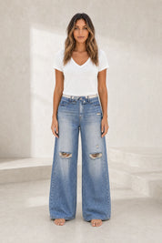 Jean bleu coupe ample taille mi-haute | Lounelle Paris