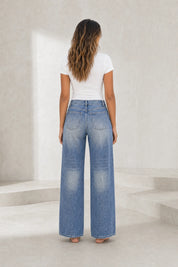 Jean bleu coupe ample taille mi-haute | Lounelle Paris