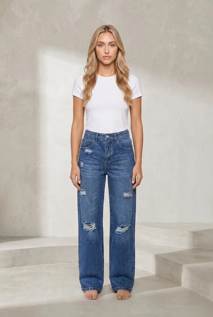 Jean bleu déchiré coupe ample | Lounelle Paris