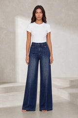Jean bleu taille haute coupe large