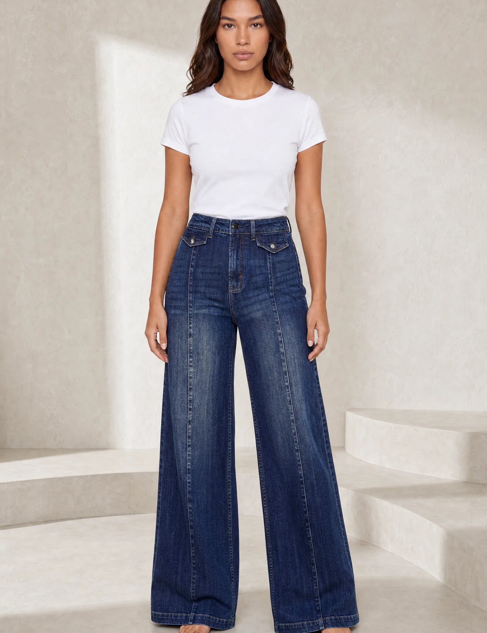 Jean bleu taille haute coupe large | Lounelle Paris