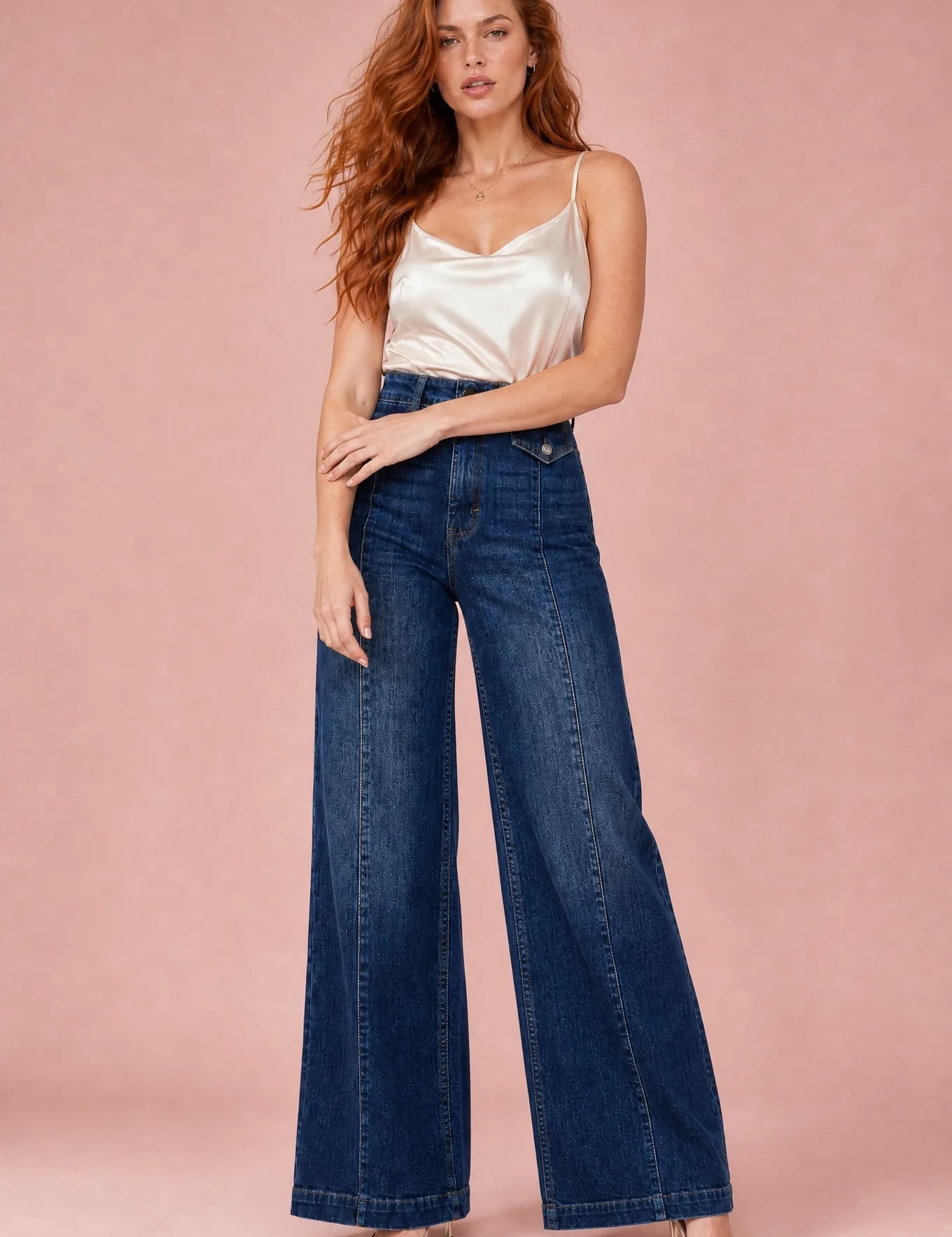 Jean bleu taille haute coupe large | Variante Bleu | Lounelle Paris