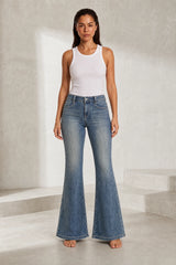 Jean bleu taille haute évasé