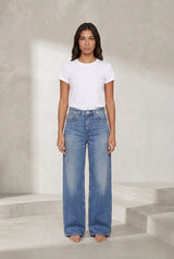 Jean bleu taille haute jambe large
