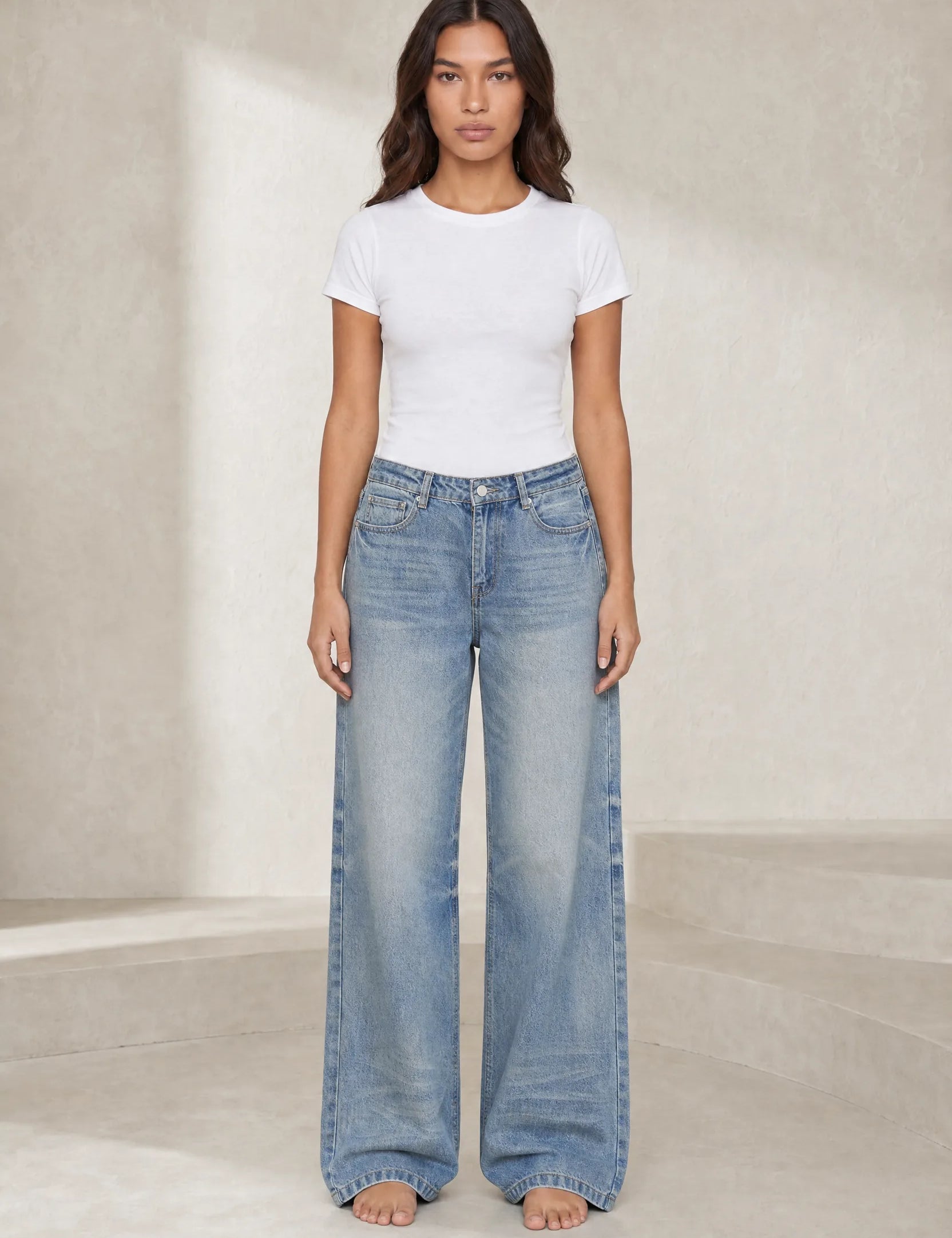 Jean bleu taille mi-haute coupe ample | Lounelle Paris
