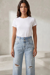 Jean droit bleu clair déchiré | Lounelle Paris