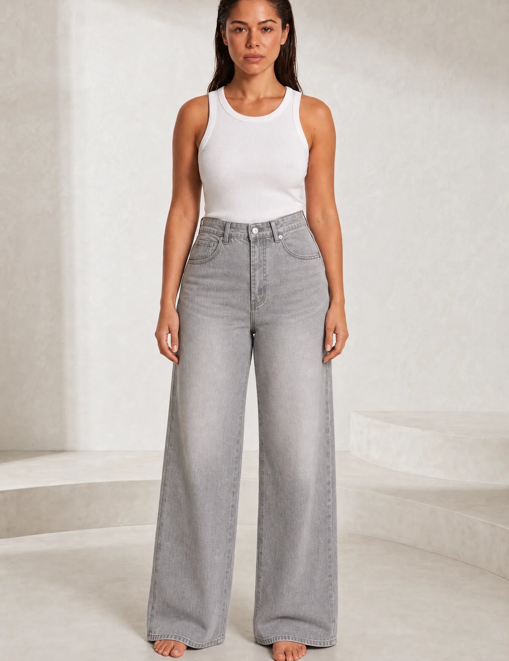 Jean taille haute jambe large | Lounelle Paris