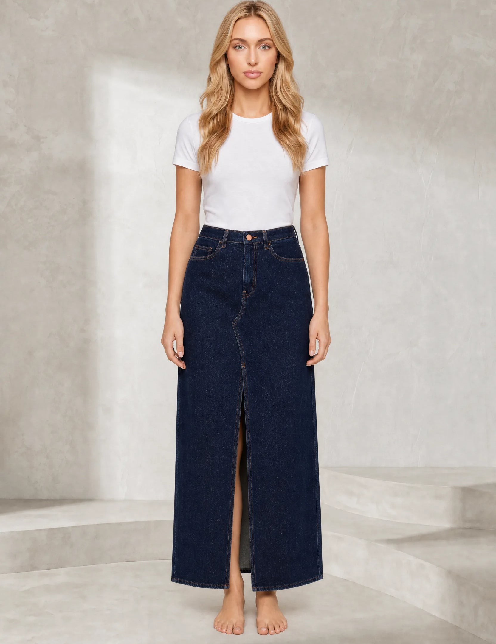 Jupe en jean longue fendue | Lounelle Paris
