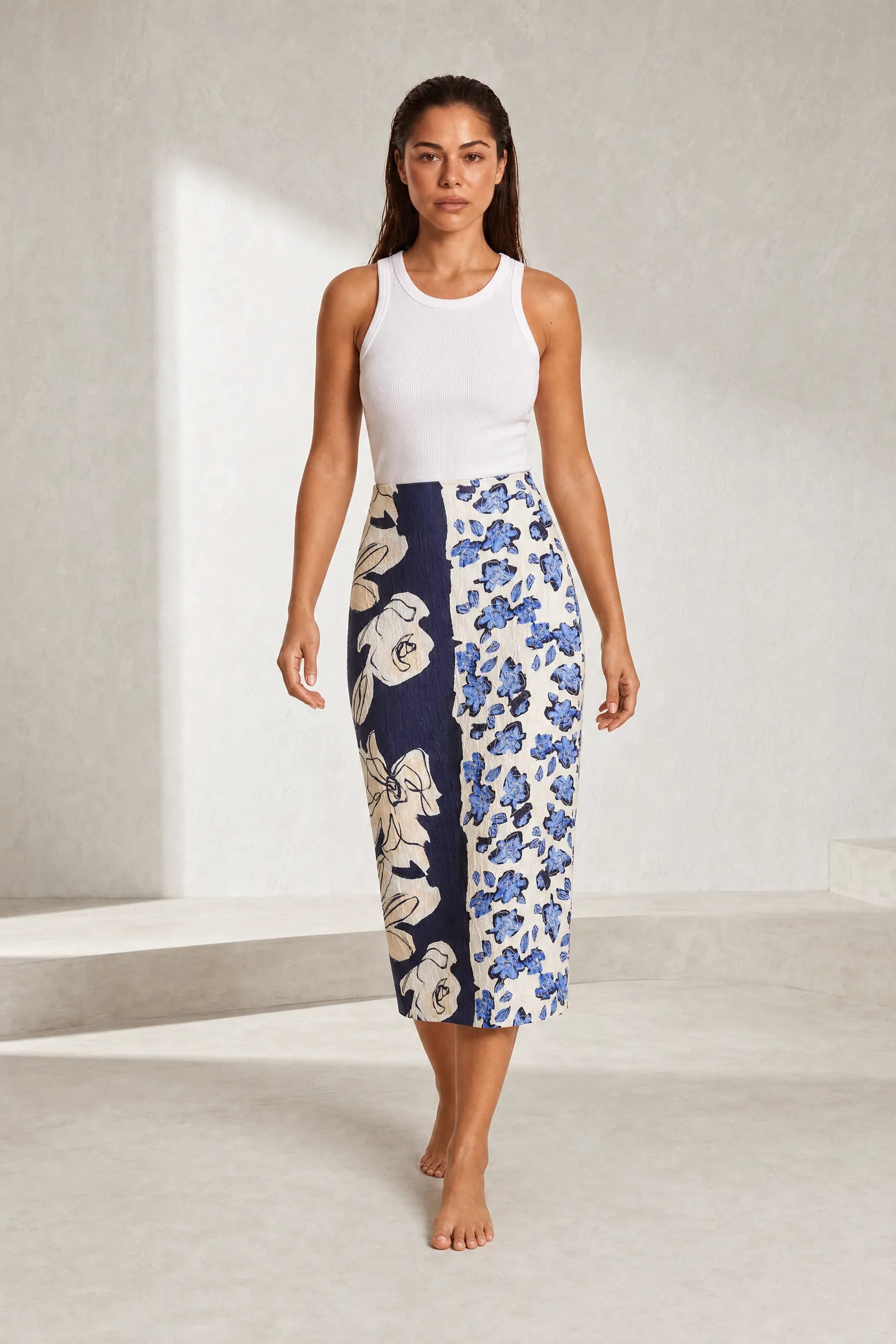 Jupe midi imprimée taille haute | Lounelle Paris