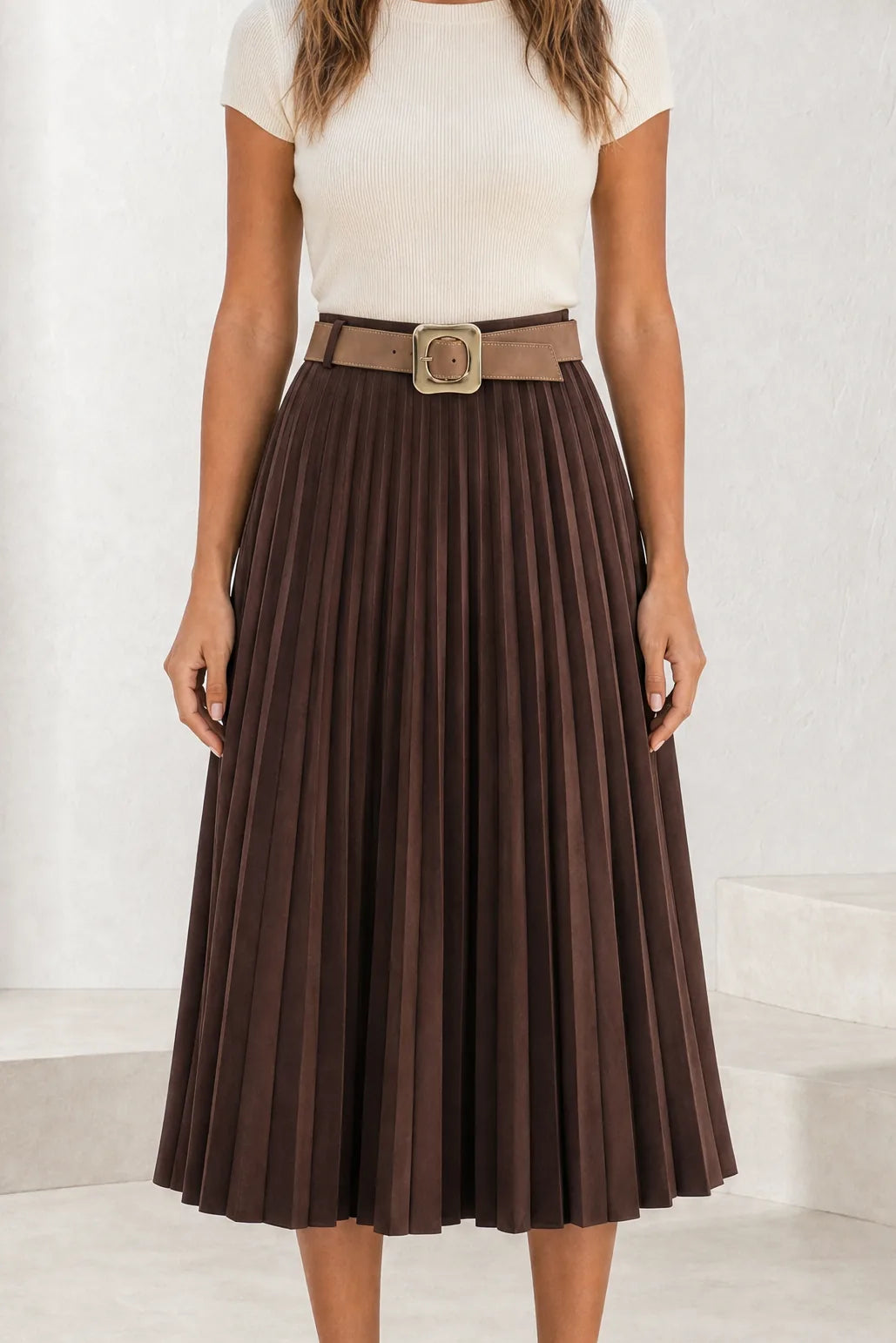 Jupe suédine plissée taille haute | Lounelle Paris
