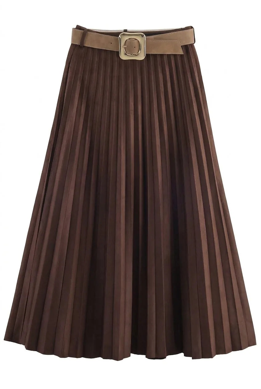 Jupe suédine plissée taille haute | Lounelle Paris