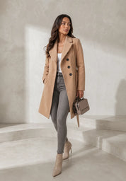 Manteau long ceinturé à col tailleur | Lounelle Paris