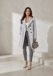 Manteau long ceinturé à col tailleur | Lounelle Paris