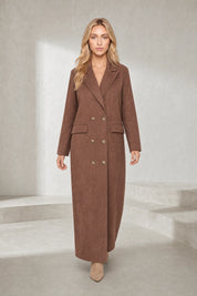 Manteau long marron effet suédine | Lounelle Paris