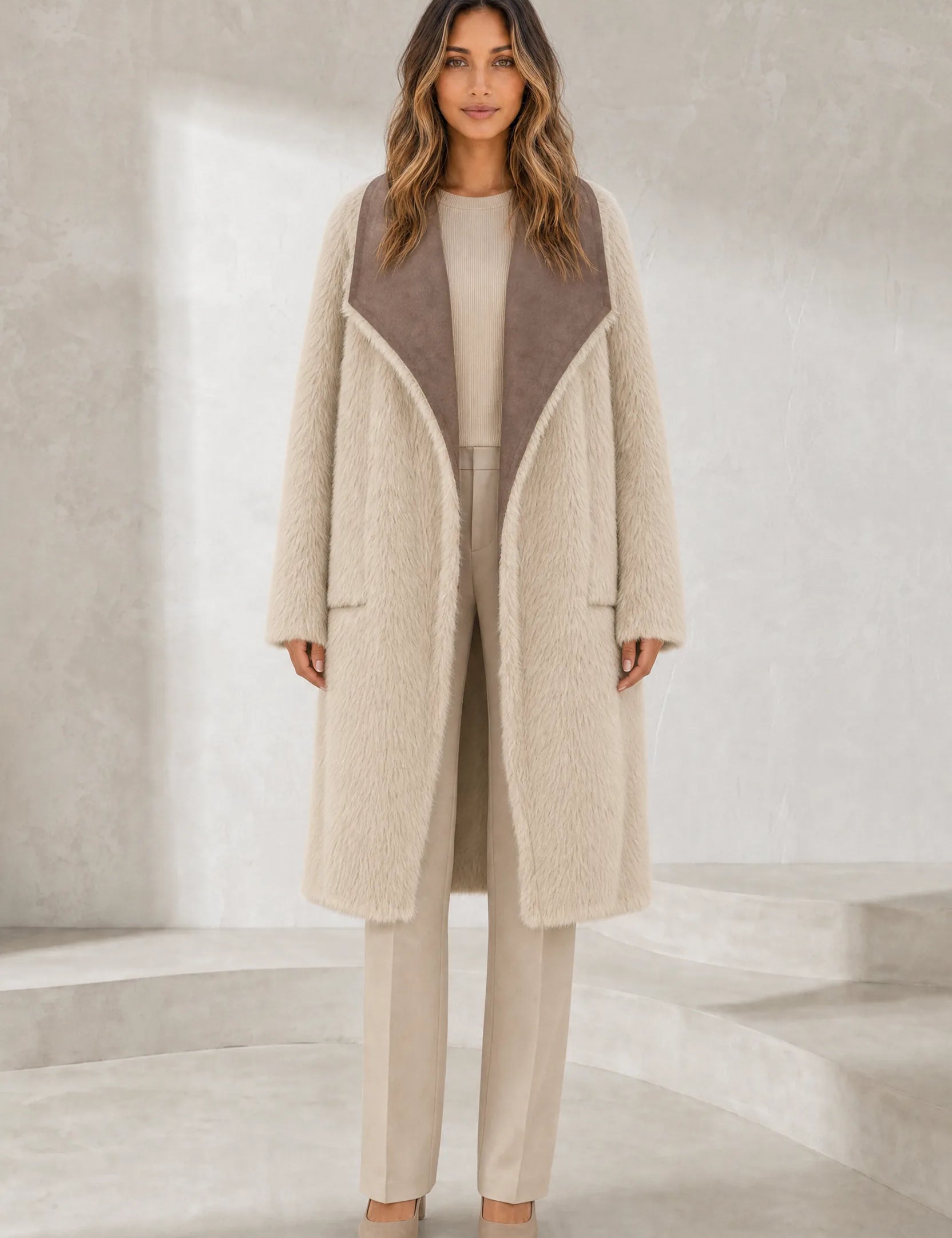 Manteau long réversible col duveteux | Lounelle Paris