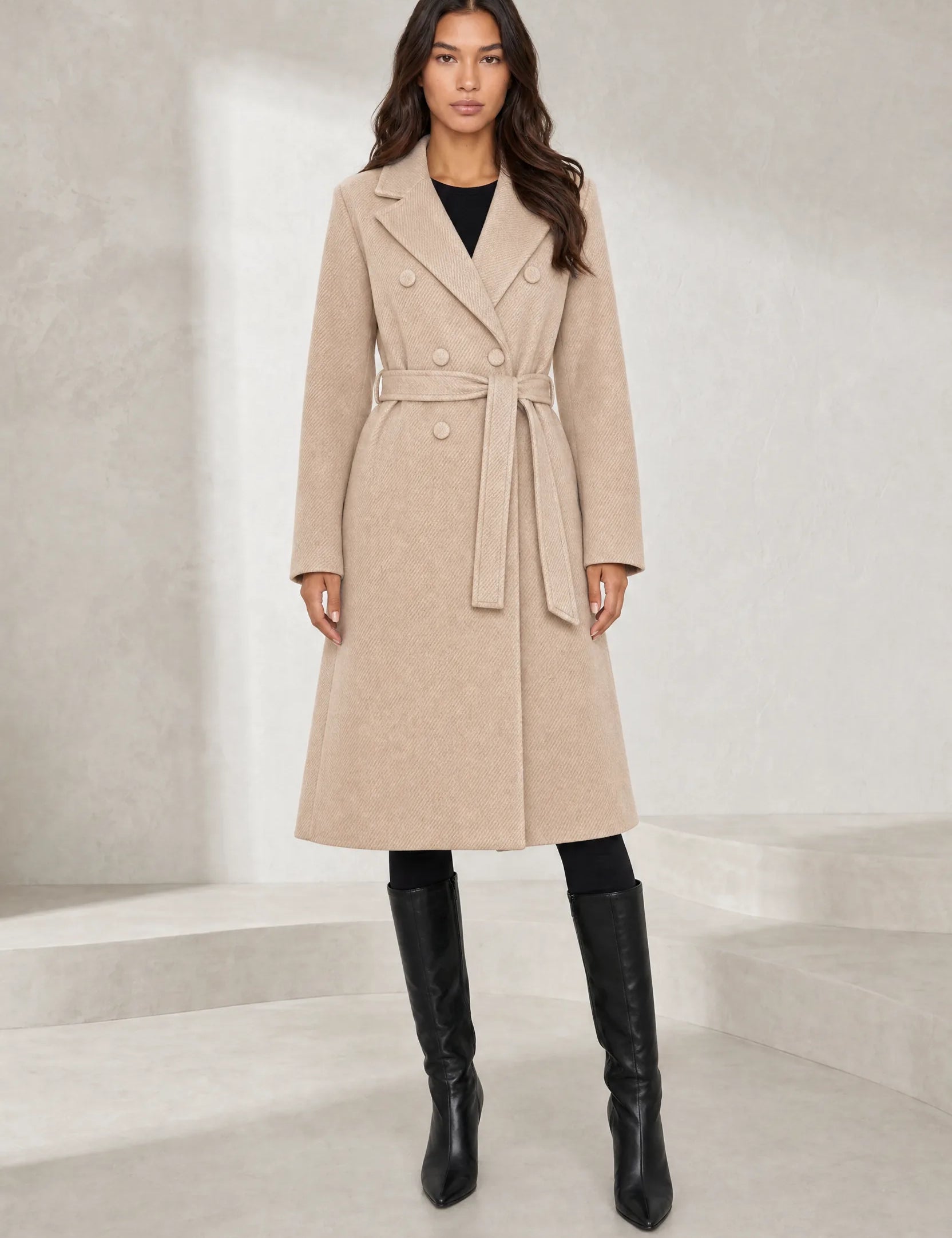 Manteau mi-long ceinturé col tailleur | Lounelle Paris