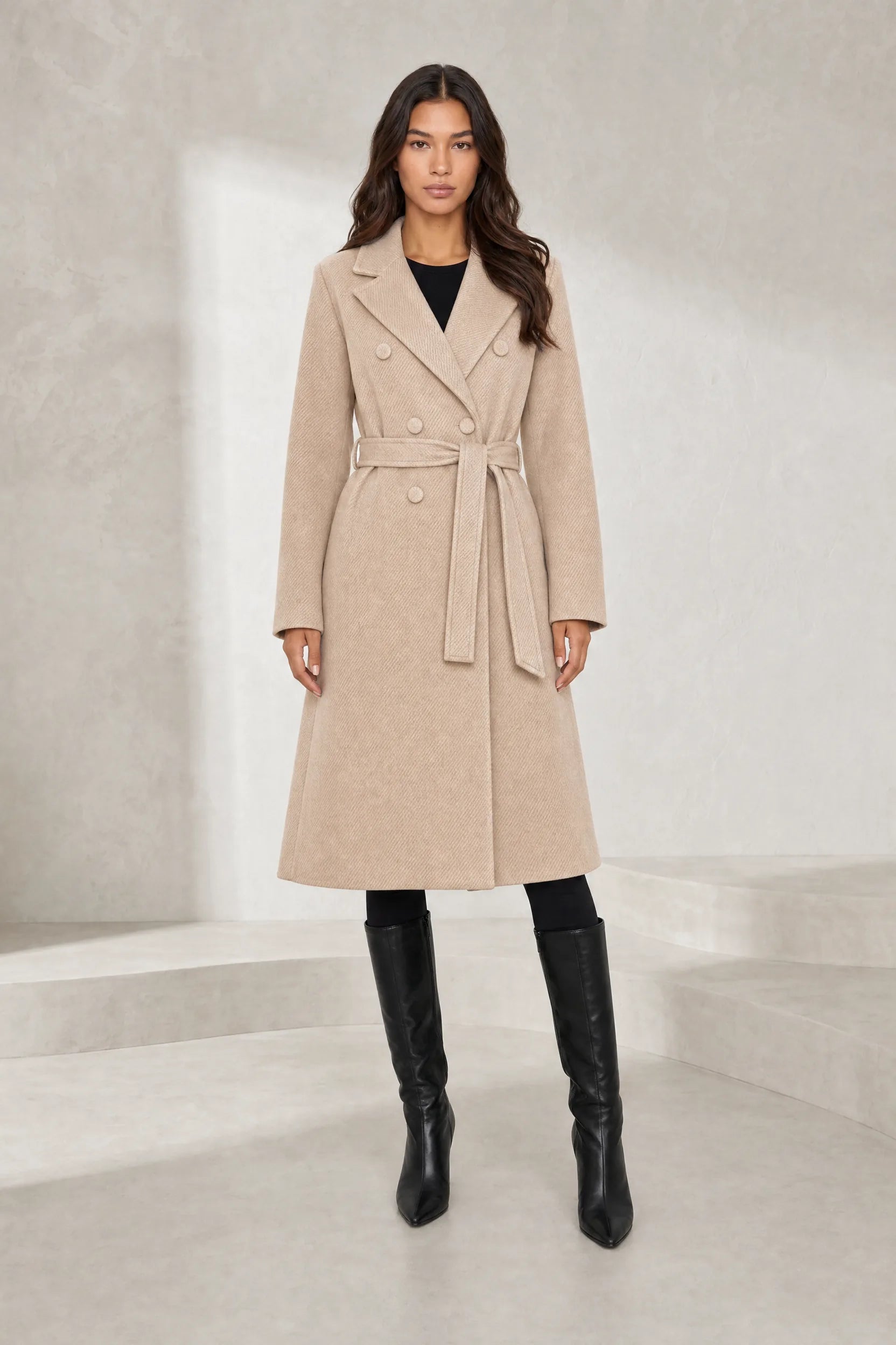 Manteau mi-long ceinturé col tailleur | Lounelle Paris
