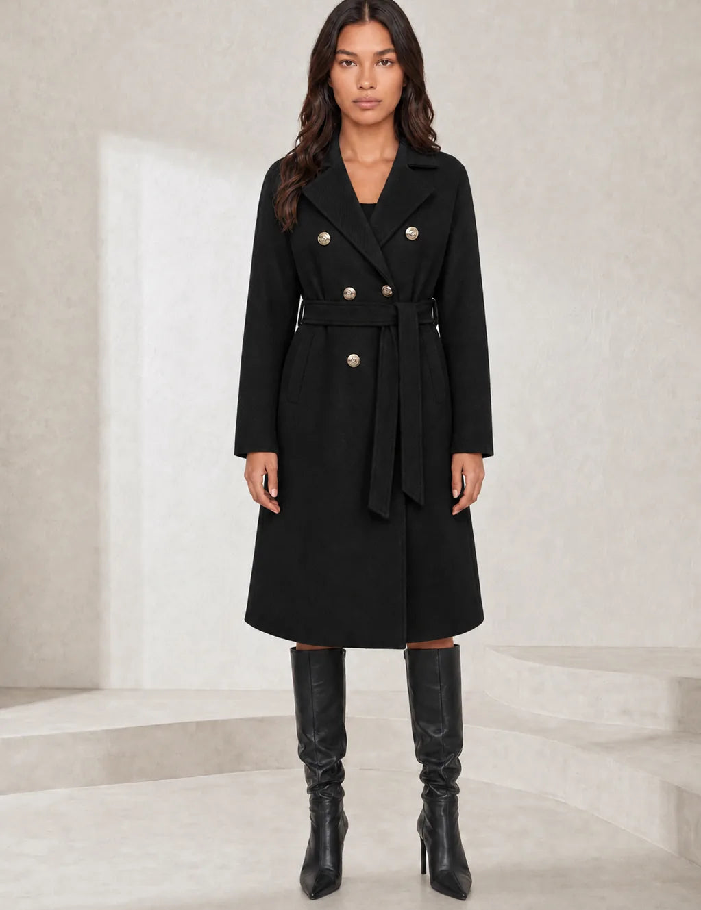 Manteau mi-long ceinturé col tailleur | Lounelle Paris