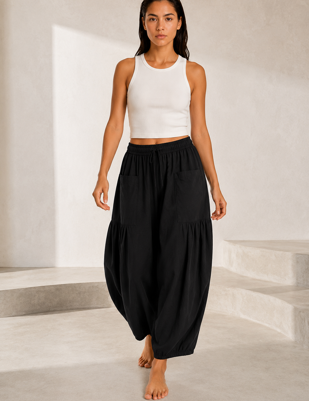 Pantalon large taille haute plissé | Lounelle Paris