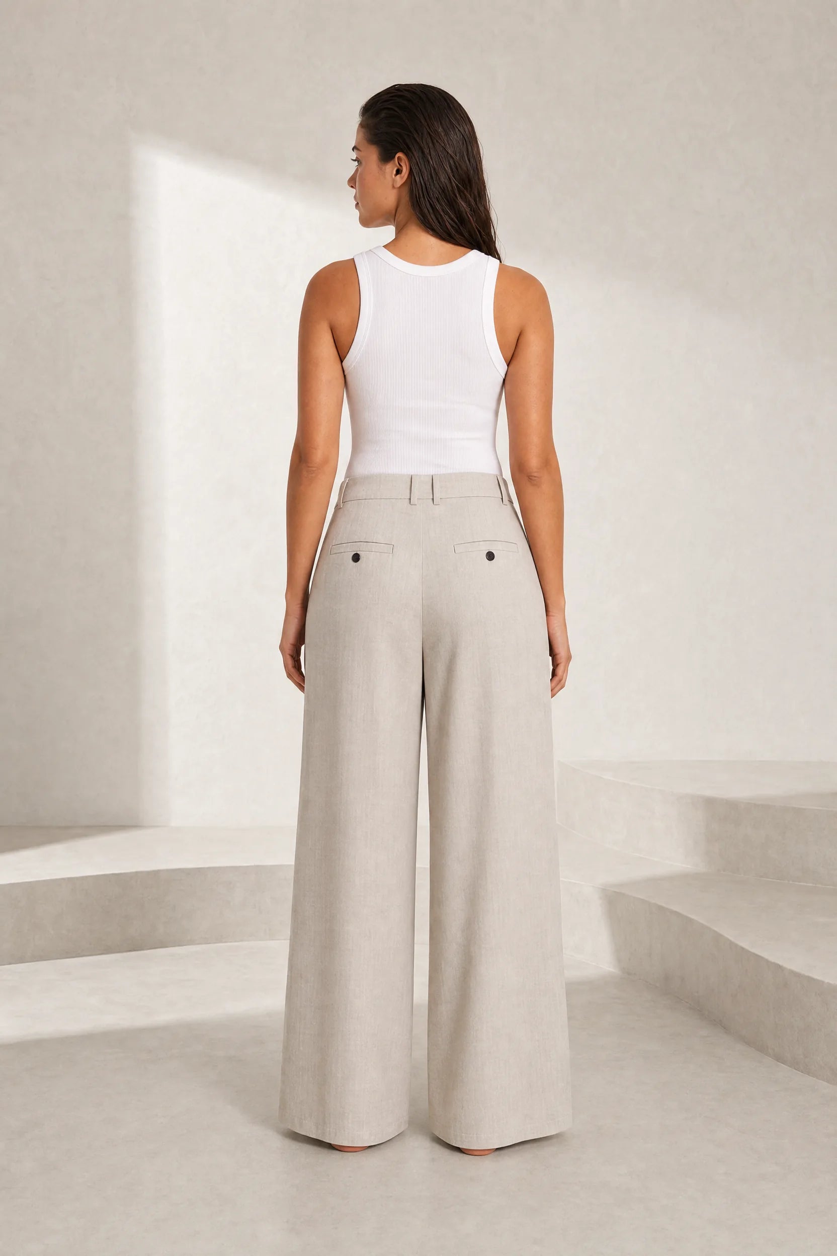 Pantalon beige large plissé | Lounelle Paris
