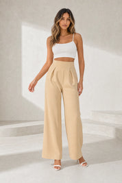 Pantalon beige taille haute jambes larges | Lounelle Paris