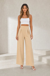 Pantalon beige taille haute jambes larges | Lounelle Paris