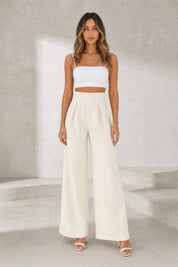 Pantalon beige taille haute jambes larges | Lounelle Paris