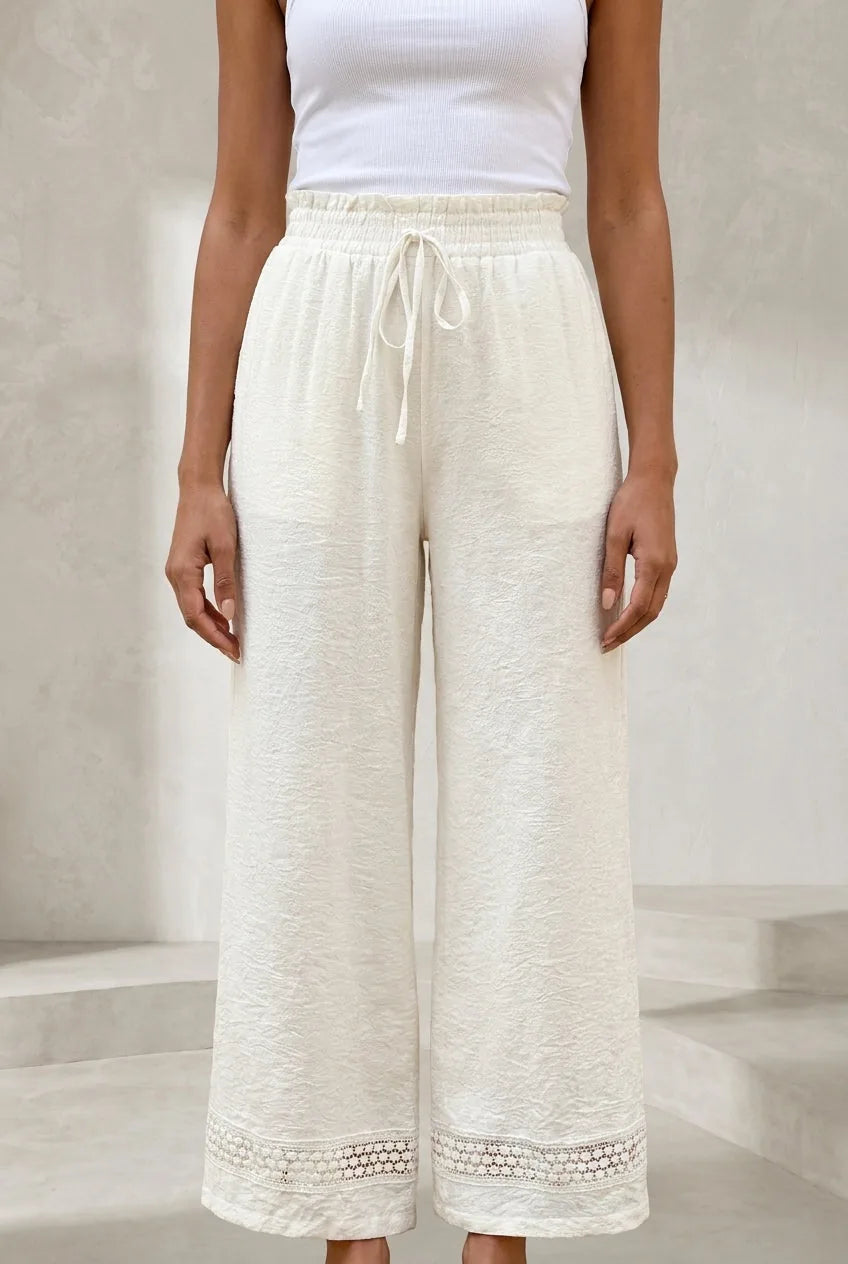 Pantalon blanc taille haute dentelle | Lounelle Paris