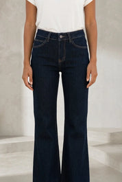 Pantalon bleu foncé évasé taille mi-haute | Lounelle Paris