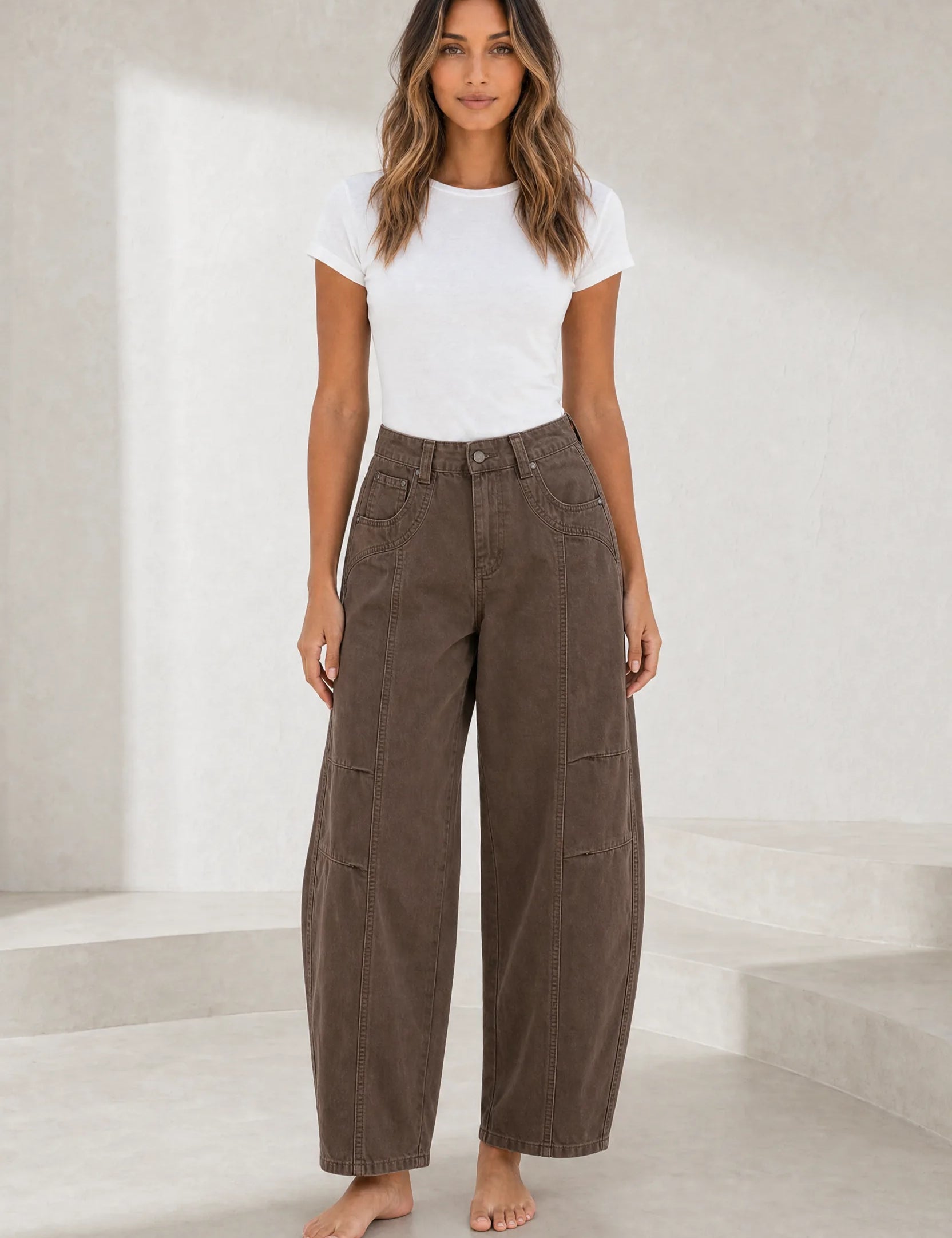Pantalon cargo ample taille mi-haute | Lounelle Paris