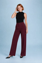 Pantalon de tailleur fluide taille haute | Variante Bordeaux | Lounelle Paris