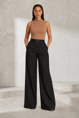 Pantalon fluide taille haute jambe large