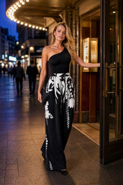 Pantalon large à imprimé floral | Variante Noir - Lifestyle | Lounelle Paris