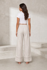Pantalon large beige taille haute | Lounelle Paris