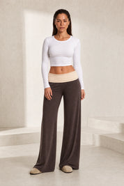Pantalon large marron taille basse | Lounelle Paris